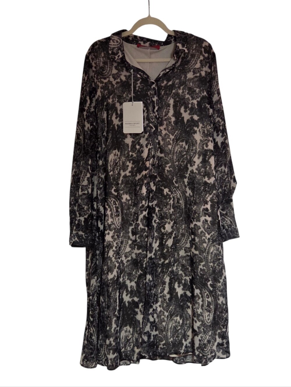 Marina Rinaldi Damiere Black White Chiffon Button Down Dress Size 16W NWT $475